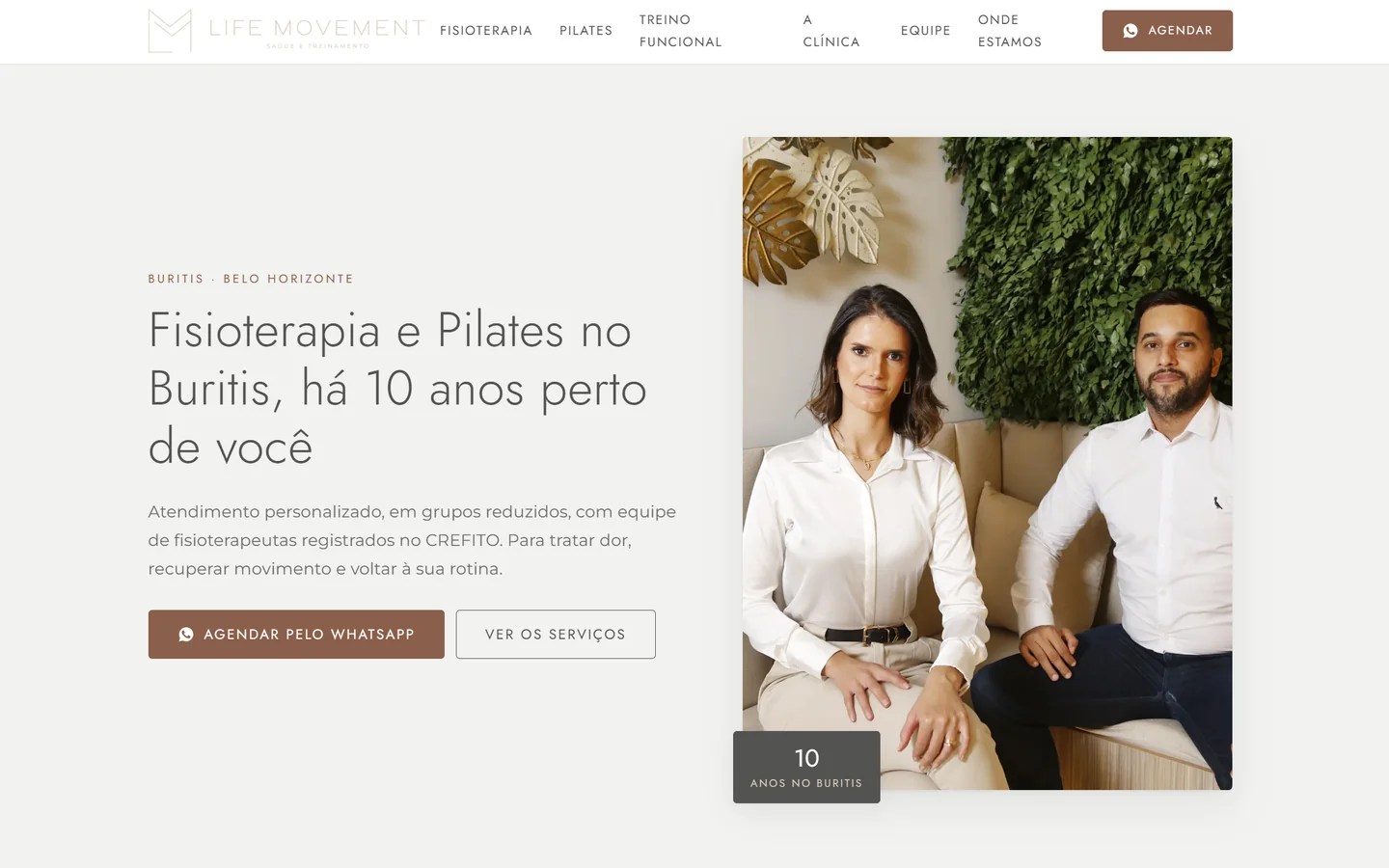Página inicial do site da Life Movement, fisioterapia e pilates